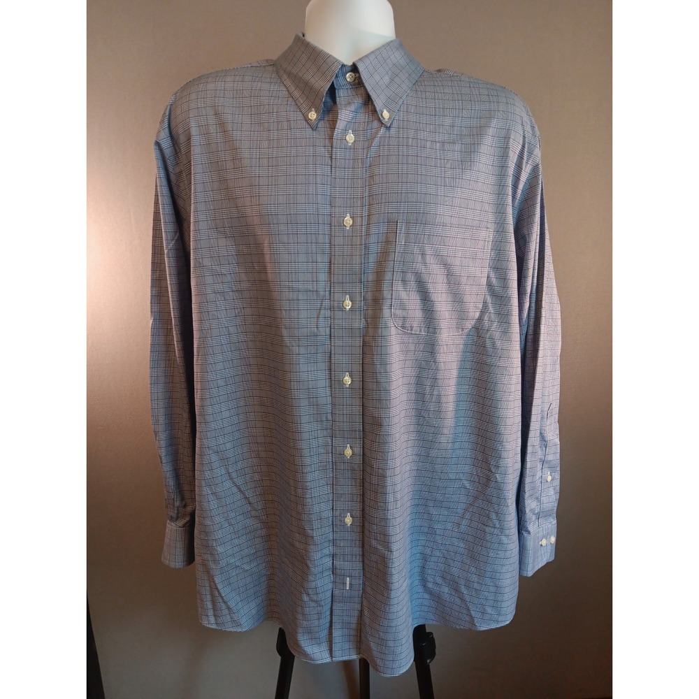 Brooks Brothers 1818 Supima Cotton Button Down Shirt Mens Blue Glen Plaid 2XL